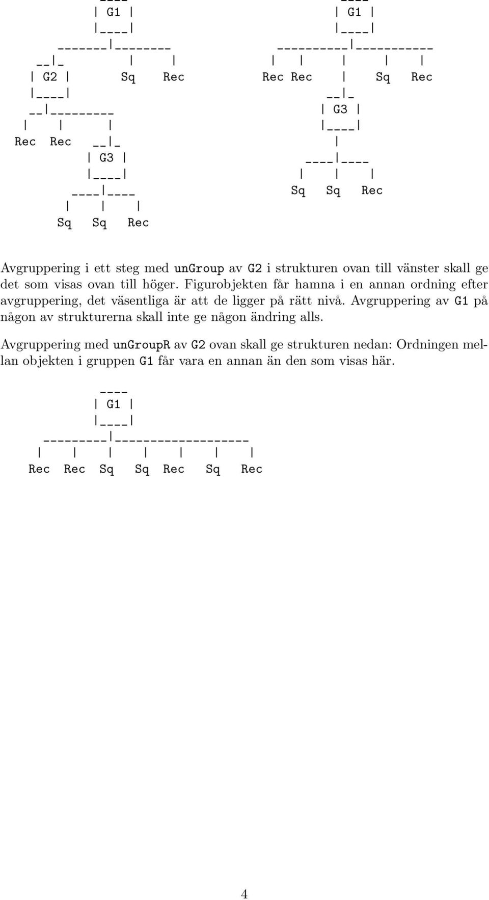 Figurobjekten får hamna i en annan ordning efter avgruppering, det väsentliga är att de ligger på rätt nivå.