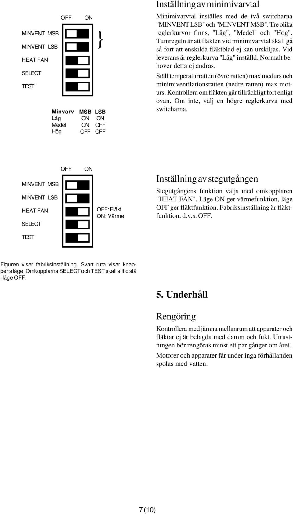 Vid leverans är reglerkurva "Låg" inställd. Normalt behöver detta ej ändras. Ställ temperaturratten (övre ratten) max medurs och minimiventilationsratten (nedre ratten) max moturs.