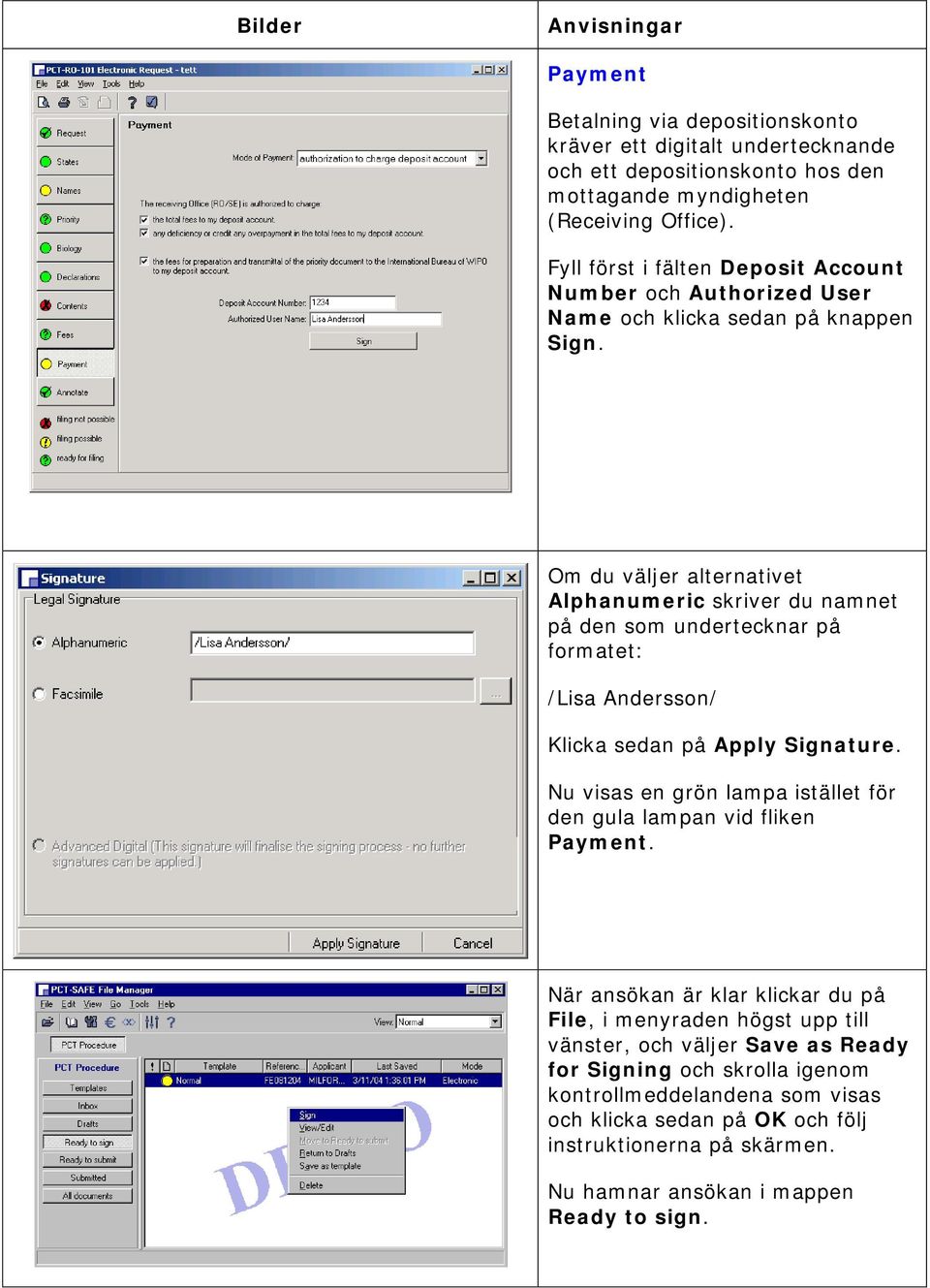 Om du väljer alternativet Alphanumeric skriver du namnet på den som undertecknar på formatet: /Lisa Andersson/ Klicka sedan på Apply Signature.