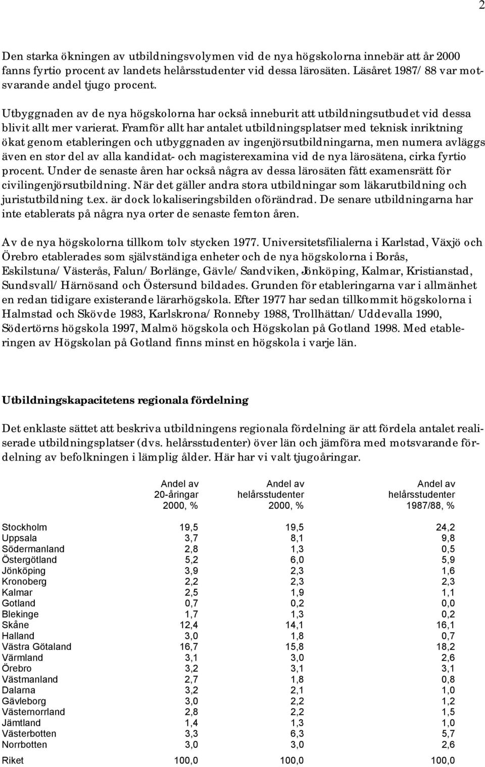 Framför allt har antalet utbildningsplatser med teknisk inriktning ökat genom etableringen och utbyggnaden av ingenjörsutbildningarna, men numera avläggs även en stor del av alla kandidat- och