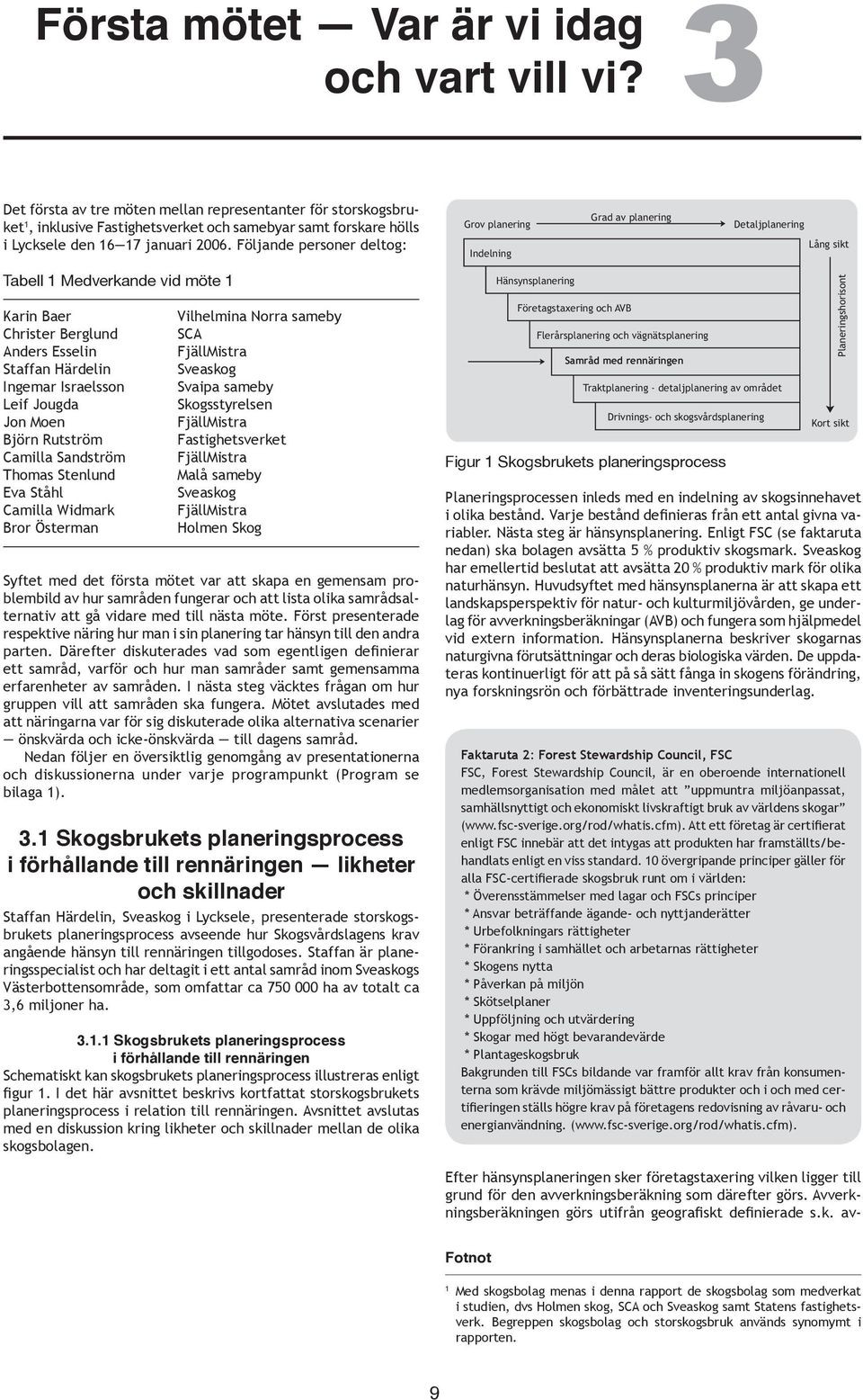 Följande personer deltog: Grov planering Indelning Grad av planering Detaljplanering Lång sikt Tabell 1 Medverkande vid möte 1 Karin Baer Christer Berglund Anders Esselin Staffan Härdelin Ingemar
