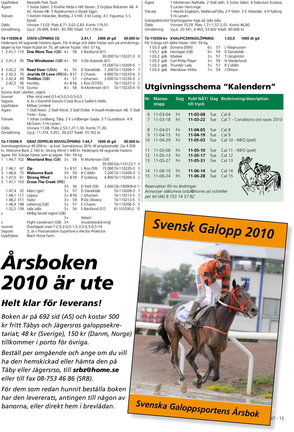 3 Svista Säteri. 4 Stabulum Ecclesia. 5 Larsen Hans-Inge. Tränare 1 Henrik Engblom, Mellerud/Täby. 2 P Wahl. 3 K Helander. 4 H Fylking. 5 Hi Larsen. Galoppdomstol Dopningsprov togs på Jalla Jalla.