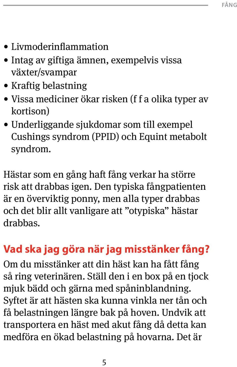 Den typiska fångpatienten är en överviktig ponny, men alla typer drabbas och det blir allt vanligare att otypiska hästar drabbas. Vad ska jag göra när jag misstänker fång?