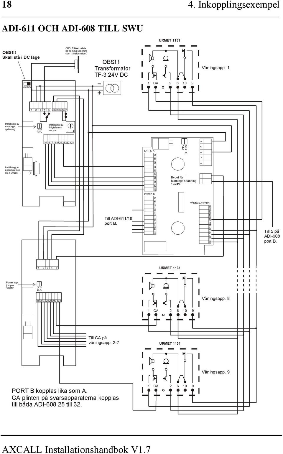 33 34 35 36 37 38 39 40 41 42 Bygel för Matnings spänning 12/. ENTRE B Till ADI-611/16 port B.