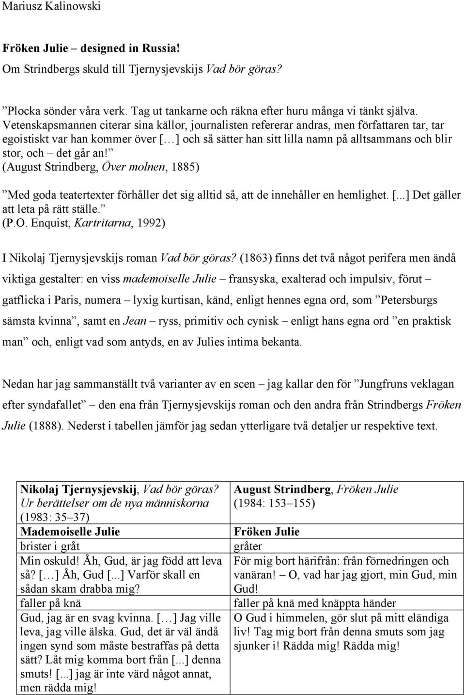 det går an! (August Strindberg, Över molnen, 1885) Med goda teatertexter förhåller det sig alltid så, att de innehåller en hemlighet. [...] Det gäller att leta på rätt ställe. (P.O.