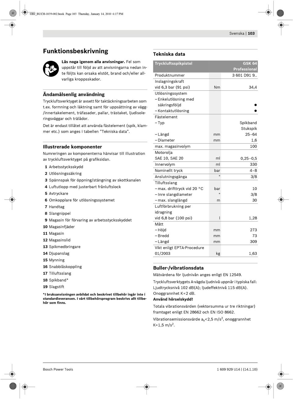 Ändamålsenlig användning Tryckluftsverktyget är avsett för taktäckningsarbeten som t.ex.