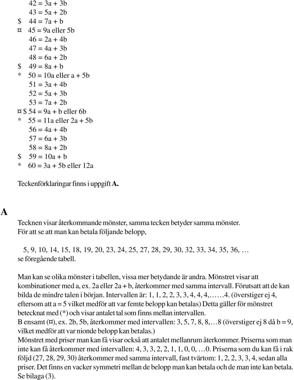 A Tecknen visar återkommande mönster, samma tecken betyder samma mönster.