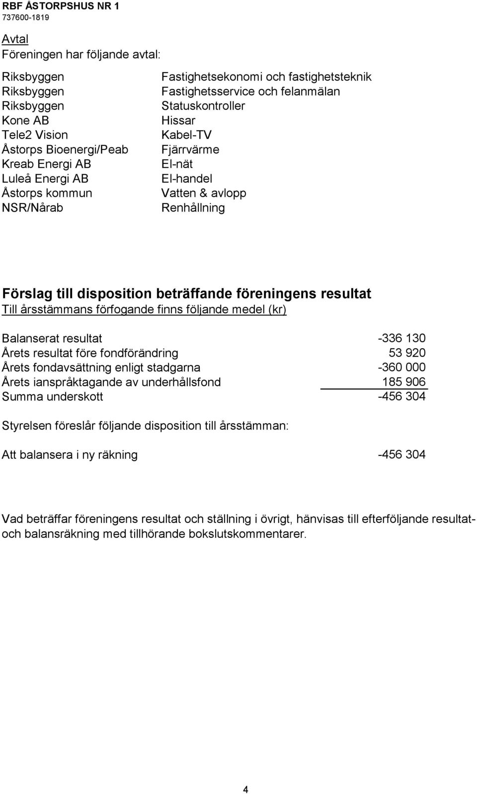 Till årsstämmans förfogande finns följande medel (kr) Balanserat resultat Årets resultat före fondförändring Årets fondavsättning enligt stadgarna Årets ianspråktagande av underhållsfond Summa