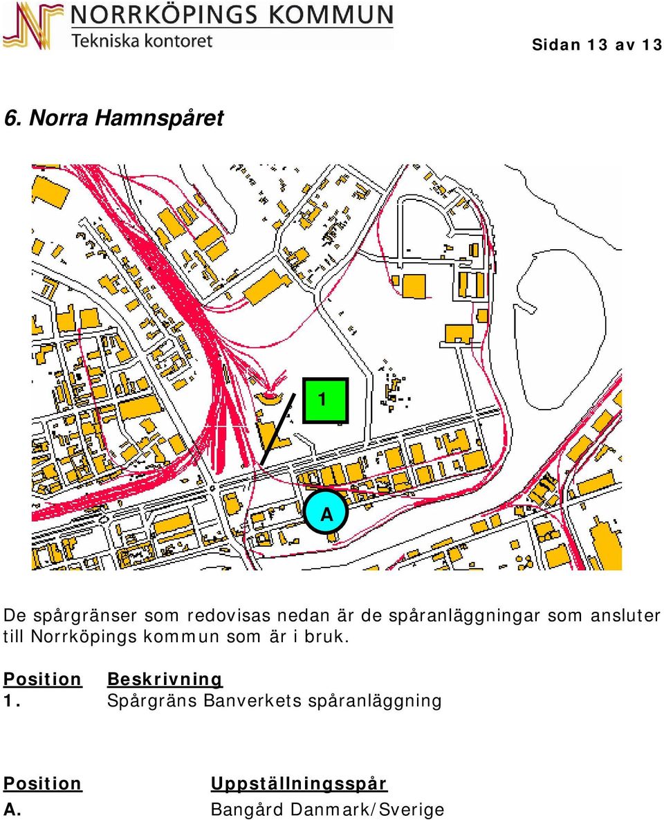 de spåranläggningar som ansluter till Norrköpings kommun