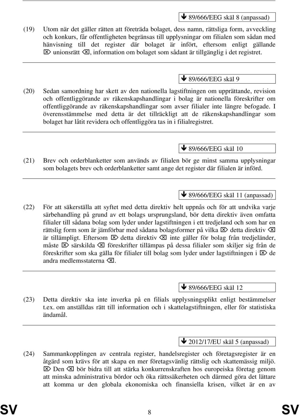 89/666/EEG skäl 9 (20) Sedan samordning har skett av den nationella lagstiftningen om upprättande, revision och offentliggörande av räkenskapshandlingar i bolag är nationella föreskrifter om