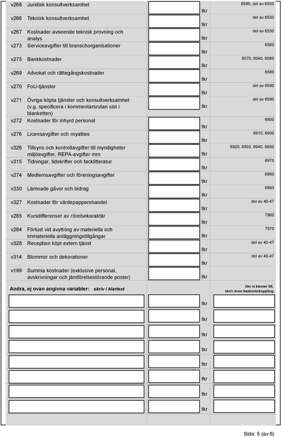 köpta tjänster och konsultverksamhet del av 6590 (v.g.