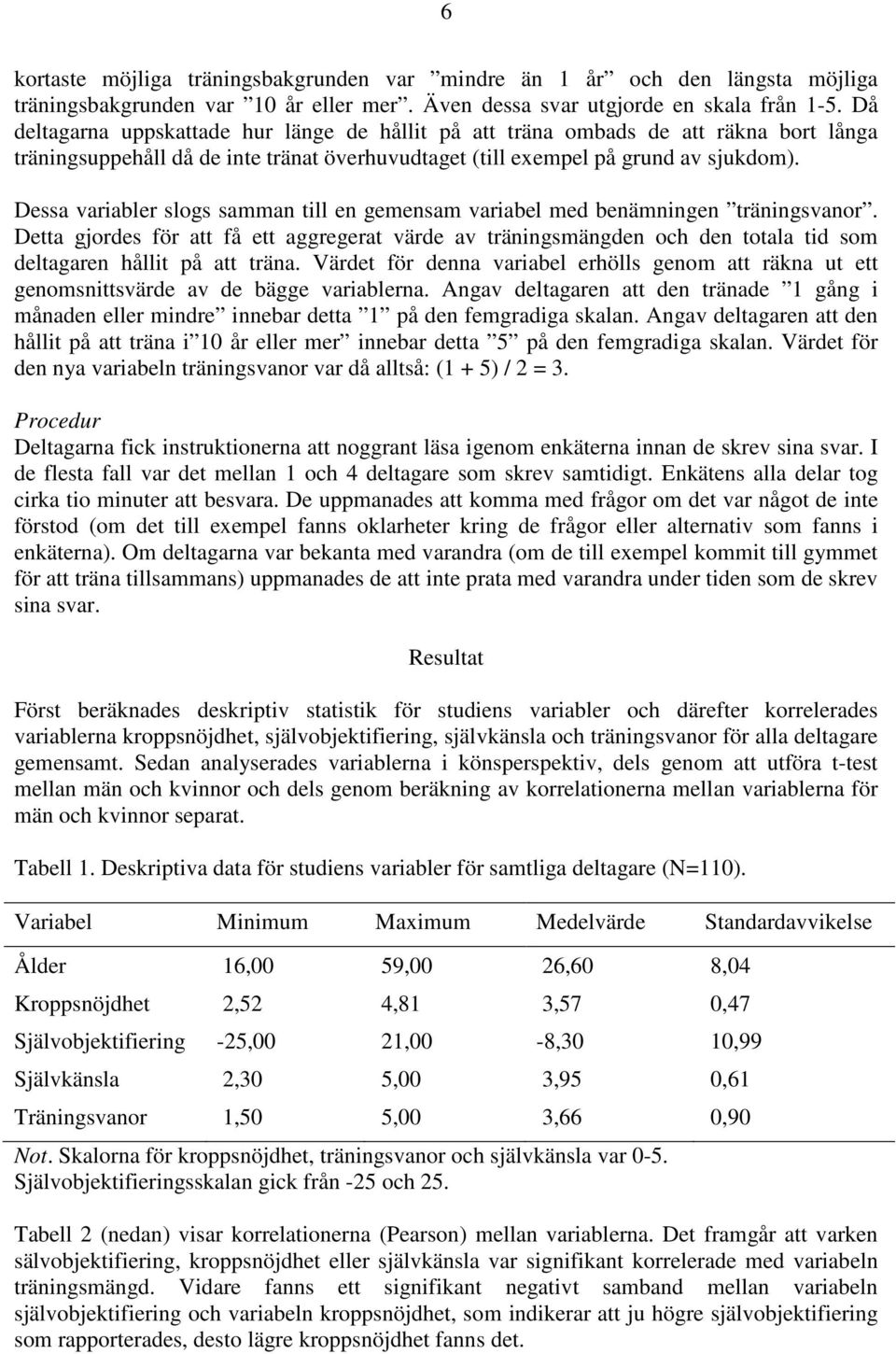 Dessa variabler slogs samman till en gemensam variabel med benämningen träningsvanor.