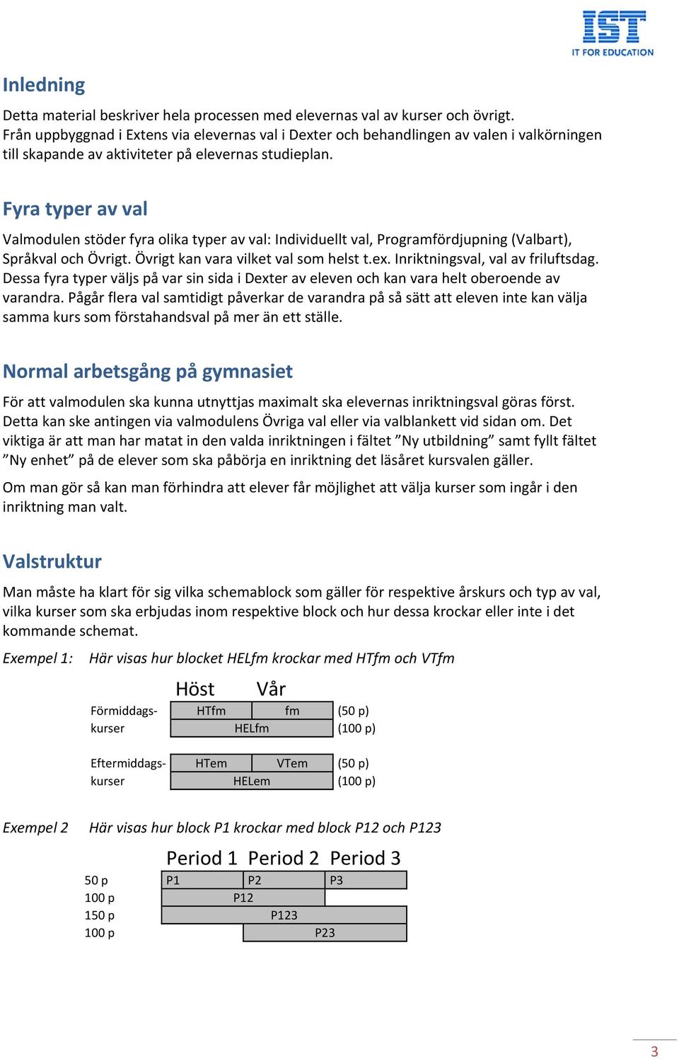 Fyra typer av val Valmodulen stöder fyra olika typer av val: Individuellt val, Programfördjupning (Valbart), Språkval och Övrigt. Övrigt kan vara vilket val som helst t.ex.