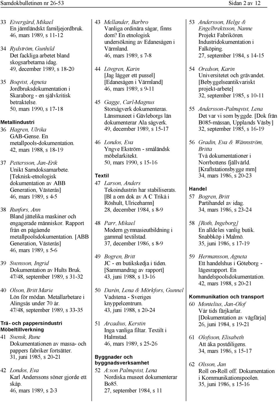 En metallpools dokumentation. 42, mars 1988, s 18-19 37 Pettersson, Jan-Erik Unikt Samdoksamarbete.