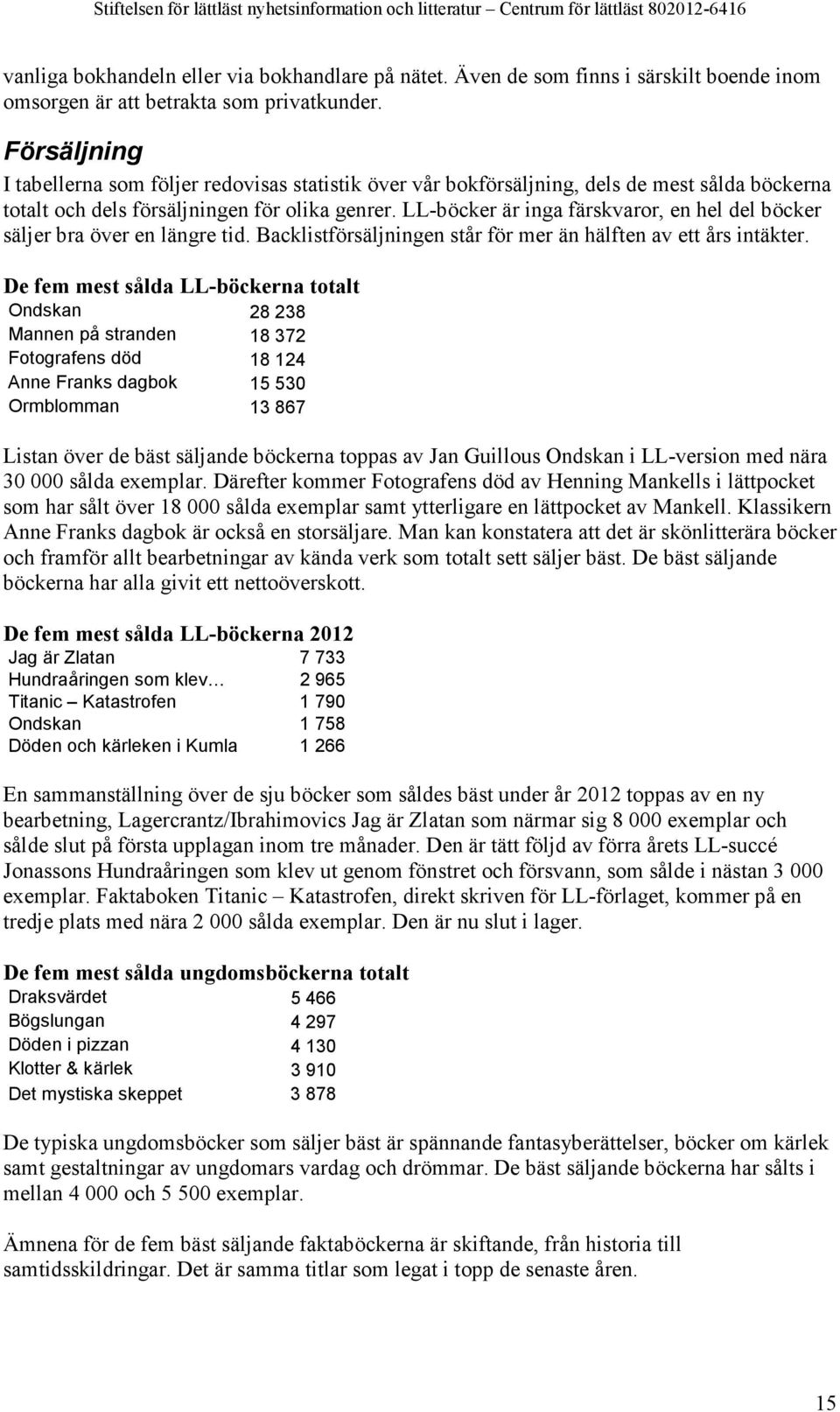 LL-böcker är inga färskvaror, en hel del böcker säljer bra över en längre tid. Backlistförsäljningen står för mer än hälften av ett års intäkter.