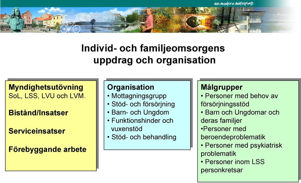 Funktionshinder och och vuxenstöd Stöd- Stöd-och behandling Målgrupper Personer med med behov behov av av försörjningsstöd Barn Barn och