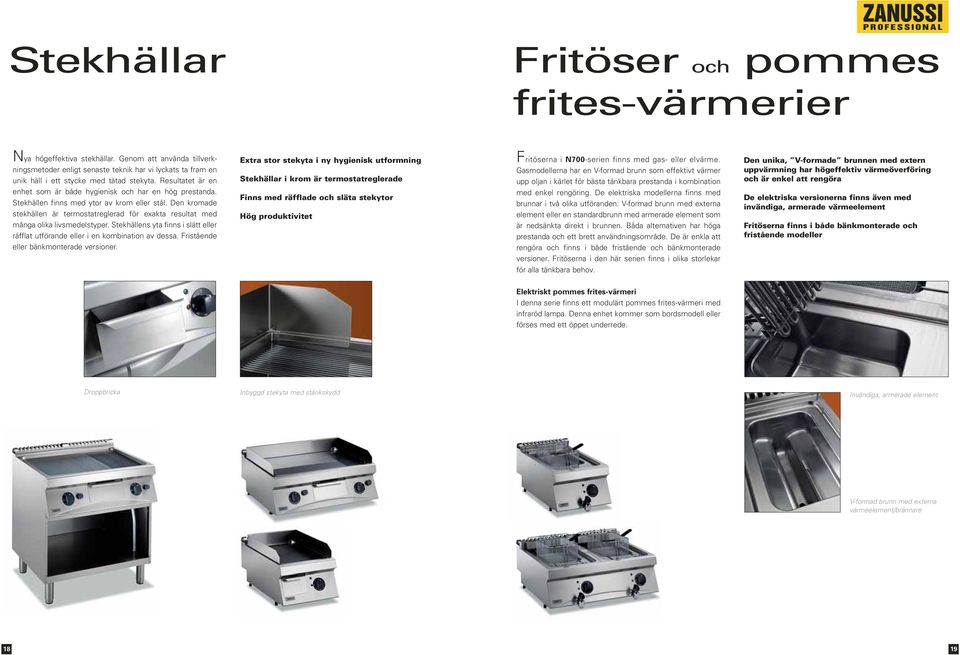 Stekhällen finns med ytor av krom eller stål. Den kromade stekhällen är termostatreglerad för exakta resultat med många olika livsmedelstyper.