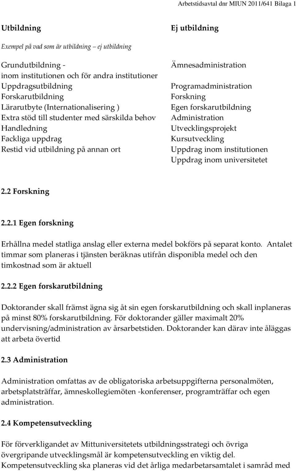 forskarutbildning Administration Utvecklingsprojekt Kursutveckling Uppdrag inom institutionen Uppdrag inom universitetet 2.