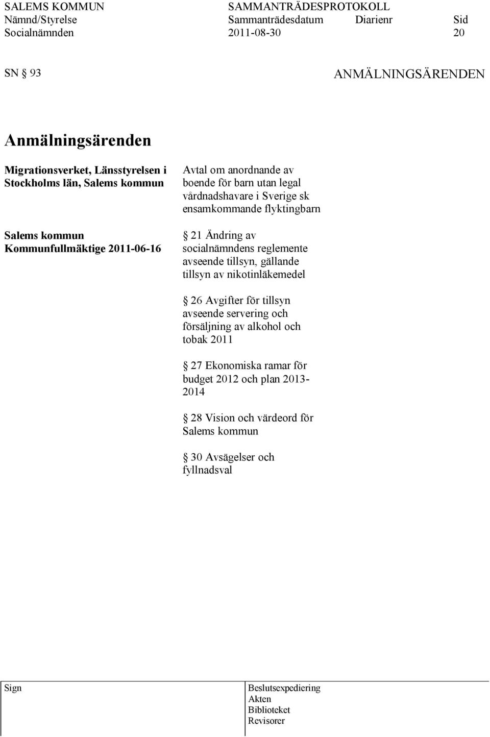 Ändring av socialnämndens reglemente avseende tillsyn, gällande tillsyn av nikotinläkemedel 26 Avgifter för tillsyn avseende servering och