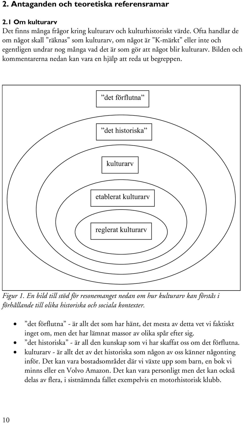 Bilden och kommentarerna nedan kan vara en hjälp att reda ut begreppen. det förflutna det historiska kulturarv etablerat kulturarv reglerat kulturarv Figur 1.