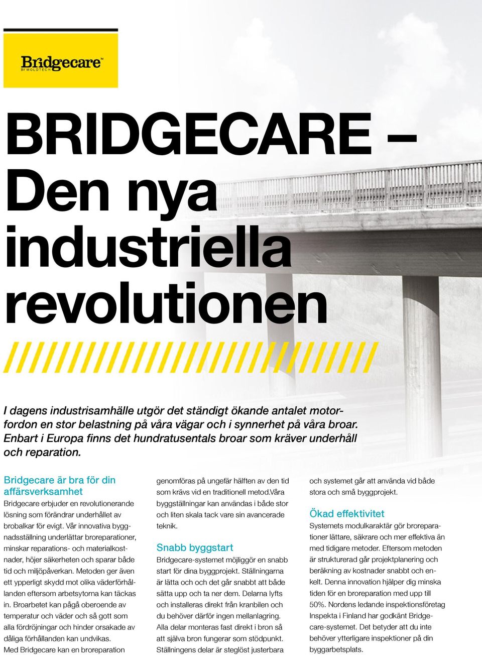 Bridgecare är bra för din affärsverksamhet Bridgecare erbjuder en revolutionerande lösning som förändrar underhållet av brobalkar för evigt.