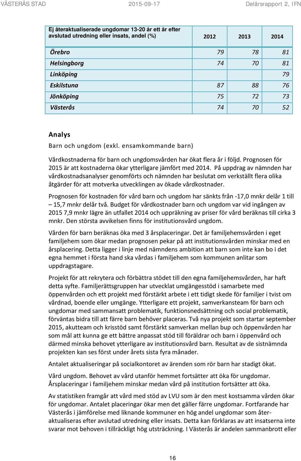 Prognosen för är att kostnaderna ökar ytterligare jämfört med 2014.