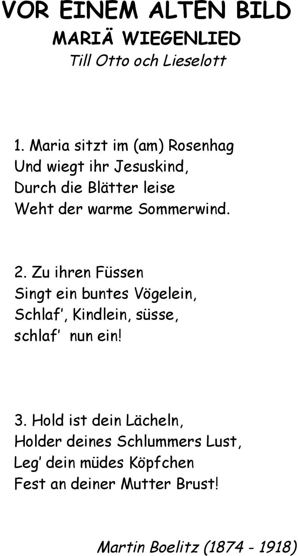 Sommerwind. 2. Zu ihren Füssen Singt ein buntes Vögelein, Schlaf, Kindlein, süsse, schlaf nun ein!