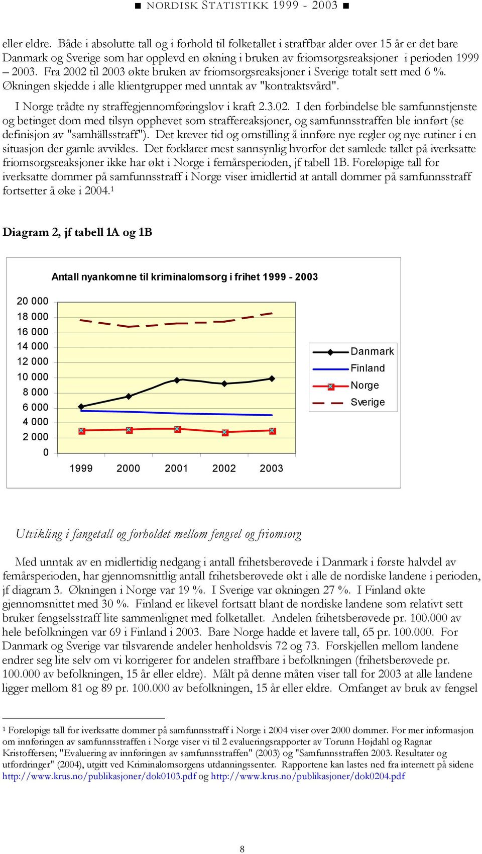 Fra 2002 til 2003 økte bruken av friomsorgsreaksjoner i Sverige totalt sett med 6 %. Økningen skjedde i alle klientgrupper med unntak av "kontraktsvård".