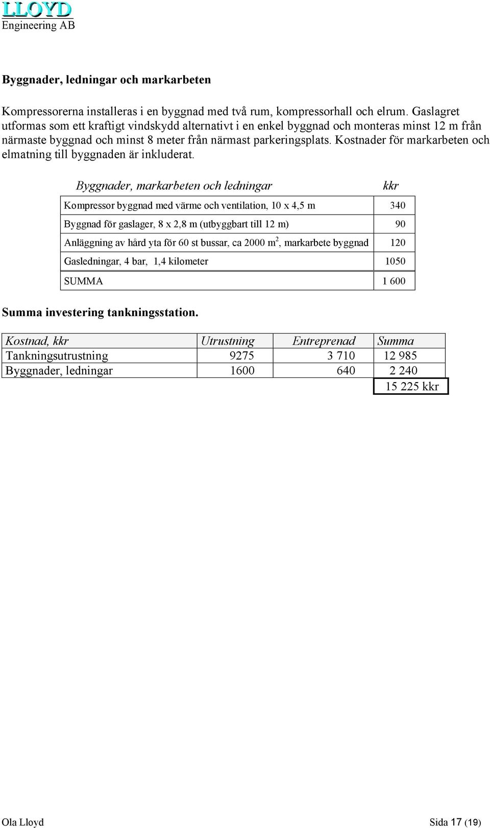 Kostnader för markarbeten och elmatning till byggnaden är inkluderat.