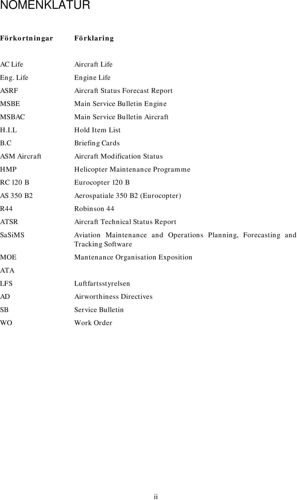 Item List Briefing Cards Aircraft Modification Status Helicopter Maintenance Programme Eurocopter 120 B R44 Robinson 44 ATSR SaSiMS MOE ATA LFS AD SB WO