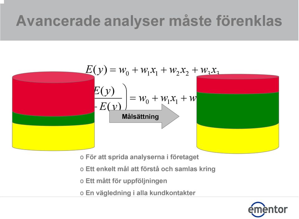 o För att sprida analyserna i företaget o Ett enkelt mål att förstå och