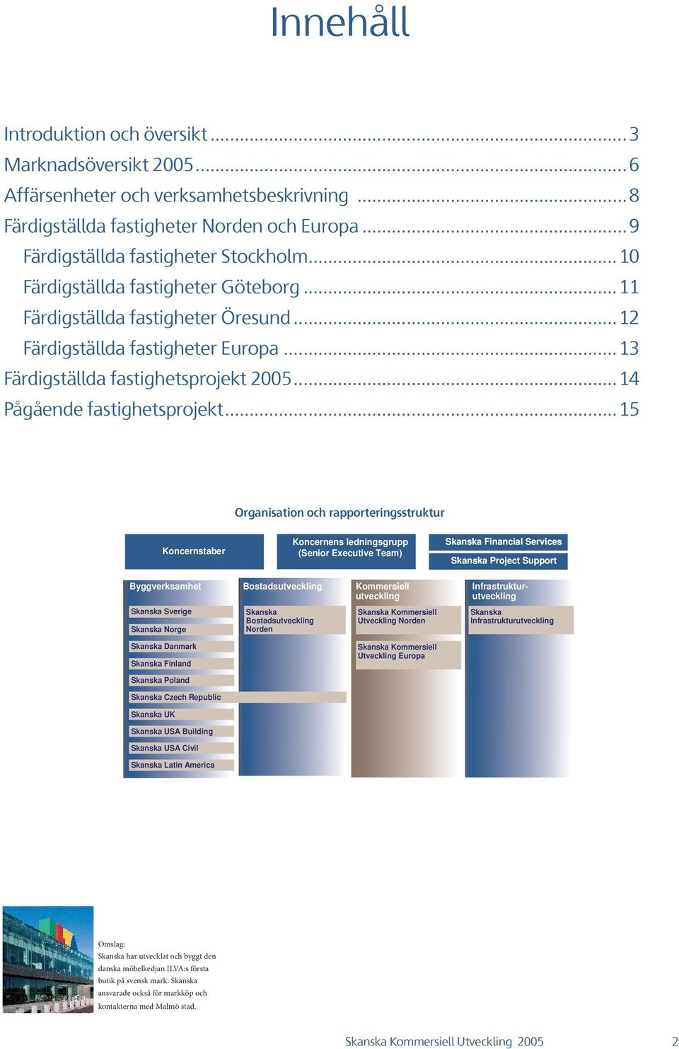 ..1 Organisation och rapporteringsstruktur Koncernstaber Koncernens ledningsgrupp (Senior Executive Team) Skanska Financial Services Skanska Project Support Byggverksamhet Bostadsutveckling