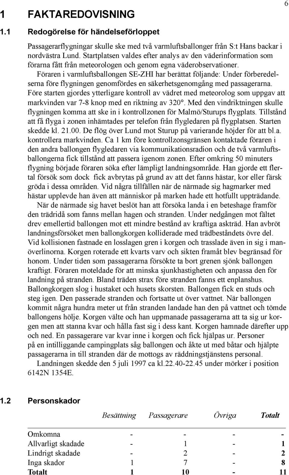 Föraren i varmluftsballongen SE-ZHI har berättat följande: Under förberedelserna före flygningen genomfördes en säkerhetsgenomgång med passagerarna.