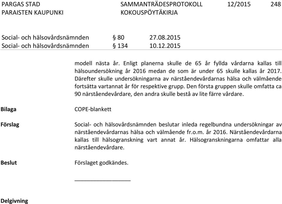 Därefter skulle undersökningarna av närståendevårdarnas hälsa och välmående fortsätta vartannat år för respektive grupp.