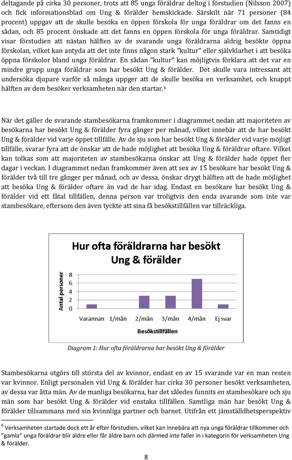 Samtidigt visar förstudien att nästan hälften av de svarande unga föräldrarna aldrig besökte öppna förskolan, vilket kan antyda att det inte finns någon stark kultur eller självklarhet i att besöka