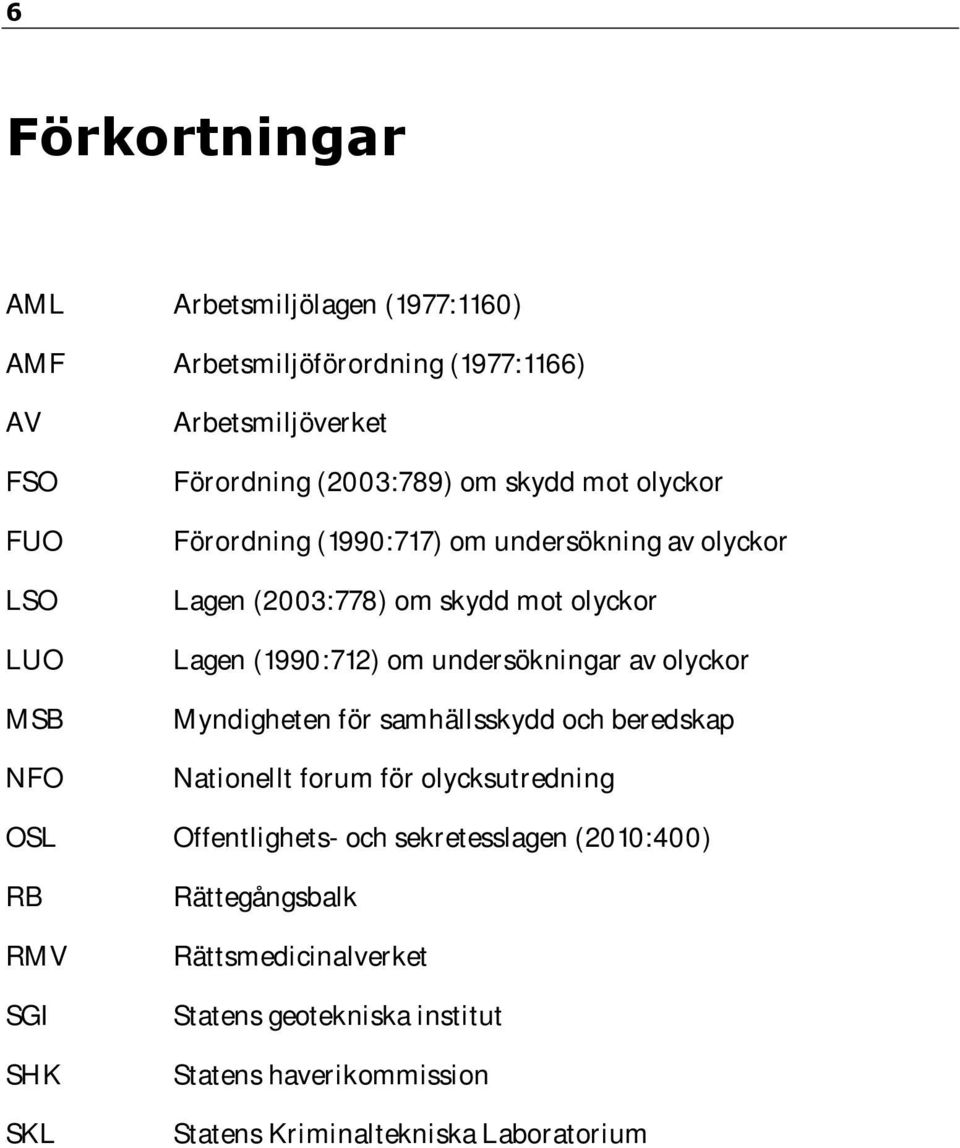 undersökningar av olyckor Myndigheten för samhällsskydd och beredskap Nationellt forum för olycksutredning OSL Offentlighets- och sekretesslagen