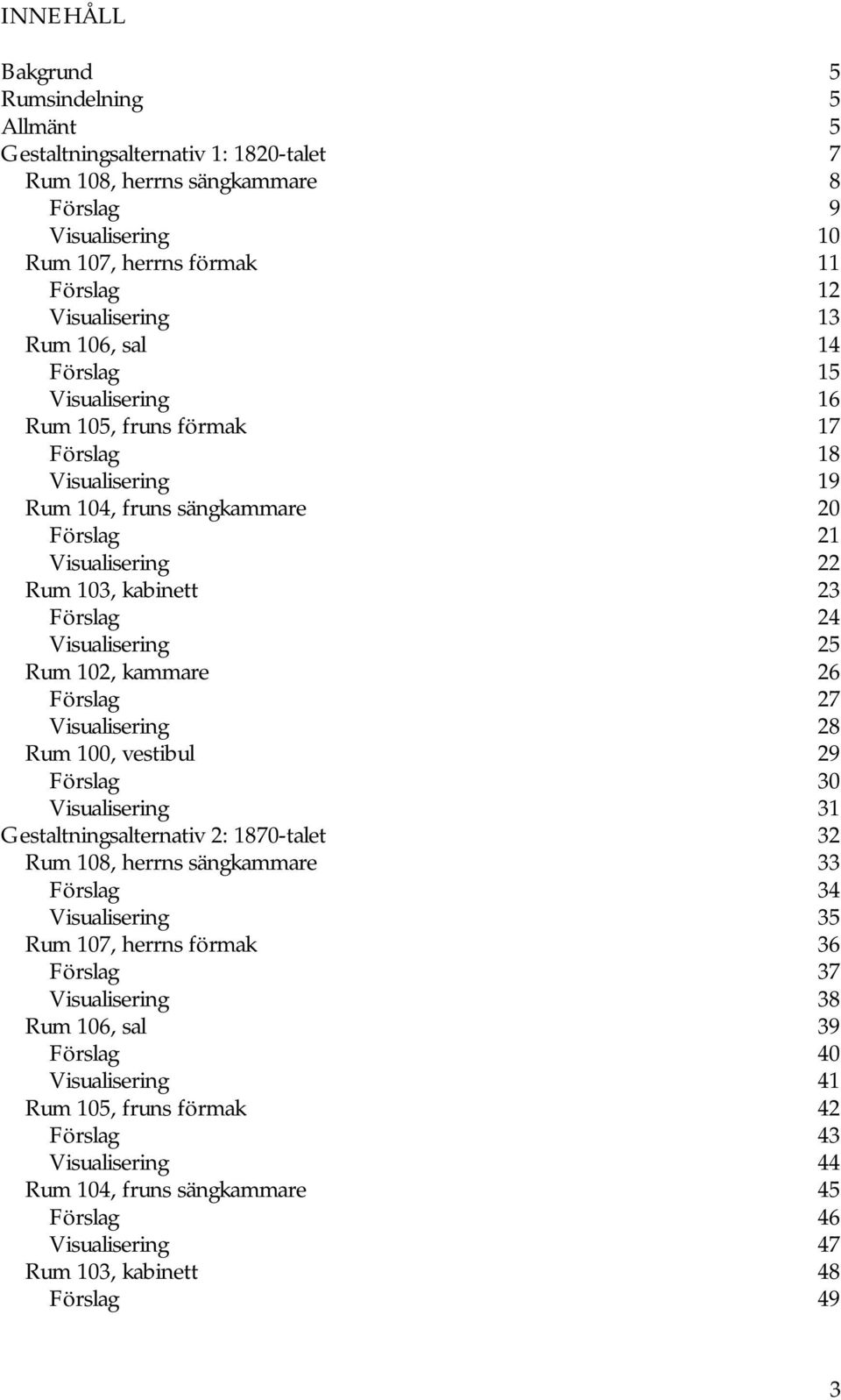 Rum 102, kammare 26 Förslag 27 Visualisering 28 Rum 100, vestibul 29 Förslag 30 Visualisering 31 Gestaltningsalternativ 2: 1870-talet 32 Rum 108, herrns sängkammare 33 Förslag 34 Visualisering 35 Rum