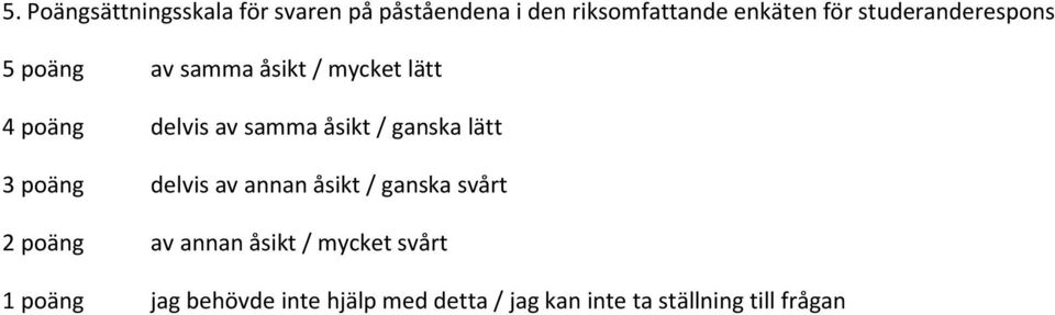 / ganska lätt 3 poäng delvis av annan åsikt / ganska svårt 2 poäng av annan åsikt /