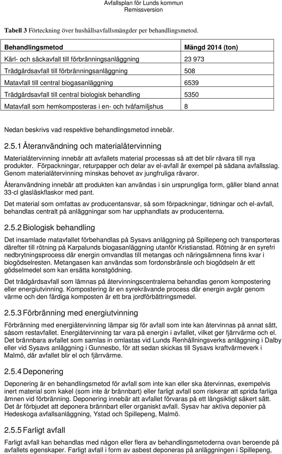 till central biologisk behandling 5350 Matavfall som hemkomposteras i en- och tvåfamiljshus 8 Nedan beskrivs vad respektive behandlingsmetod innebär. 2.5.1 Återanvändning och materialåtervinning Materialåtervinning innebär att avfallets material processas så att det blir råvara till nya produkter.