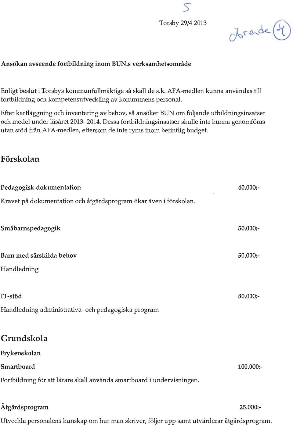 Dessa fortbildningsinsatser skulle inte kunna genomföras utan stöd från AFA-medlen, eftersom de inte ryms inom befintlig budget. Förskolan Pedagogisk dokumentation 40.