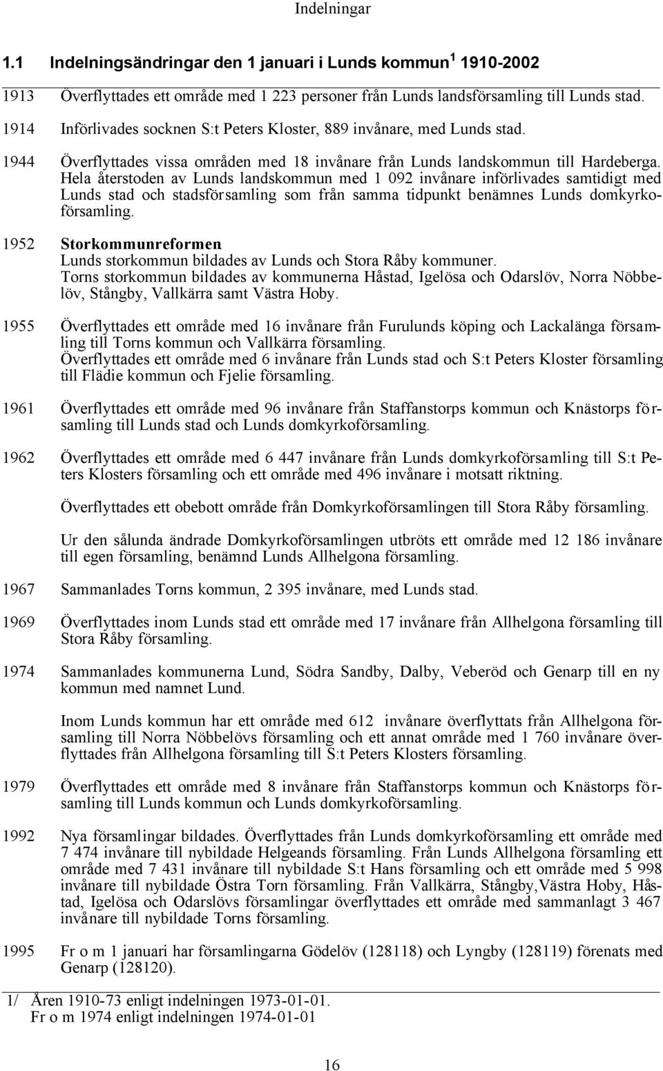 Hela återstoden av Lunds landskommun med 1 092 invånare införlivades samtidigt med Lunds stad och stadsförsamling som från samma tidpunkt benämnes Lunds domkyrkoförsamling. 1952 Storkommunreformen.