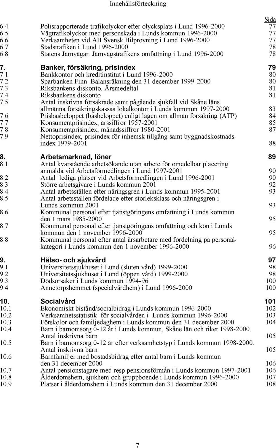 Banker, försäkring, prisindex 79 7.1 Bankkontor och kreditinstitut i Lund 1996-2000 80 7.2 Sparbanken Finn. Balansräkning den 31 december 1999-2000 80 7.3 Riksbankens diskonto. Årsmedeltal 81 7.