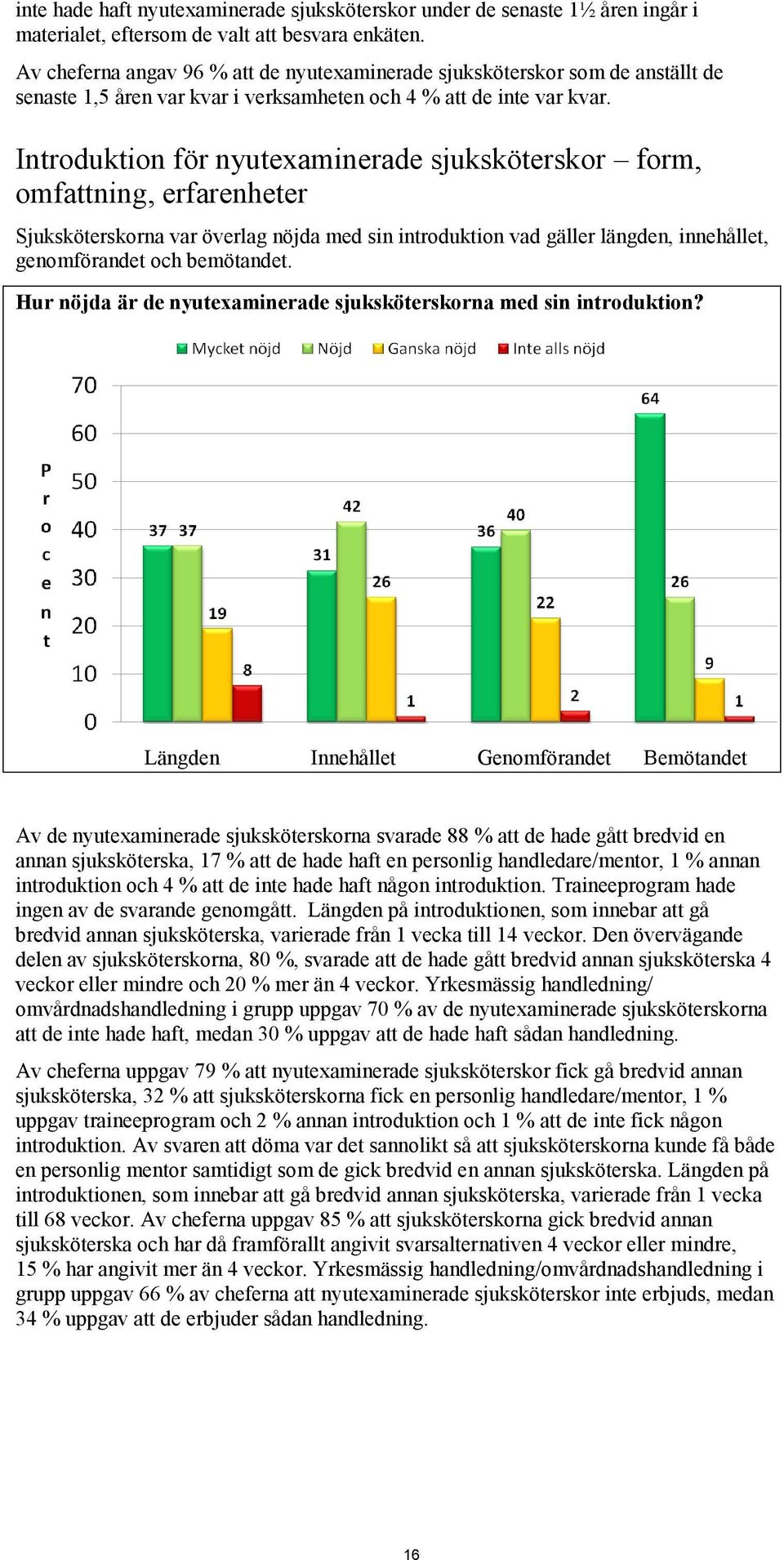 Introduktion för nyutexaminerade sjuksköterskor form, omfattning, erfarenheter Sjuksköterskorna var överlag nöjda med sin introduktion vad gäller längden, innehållet, genomförandet och bemötandet.