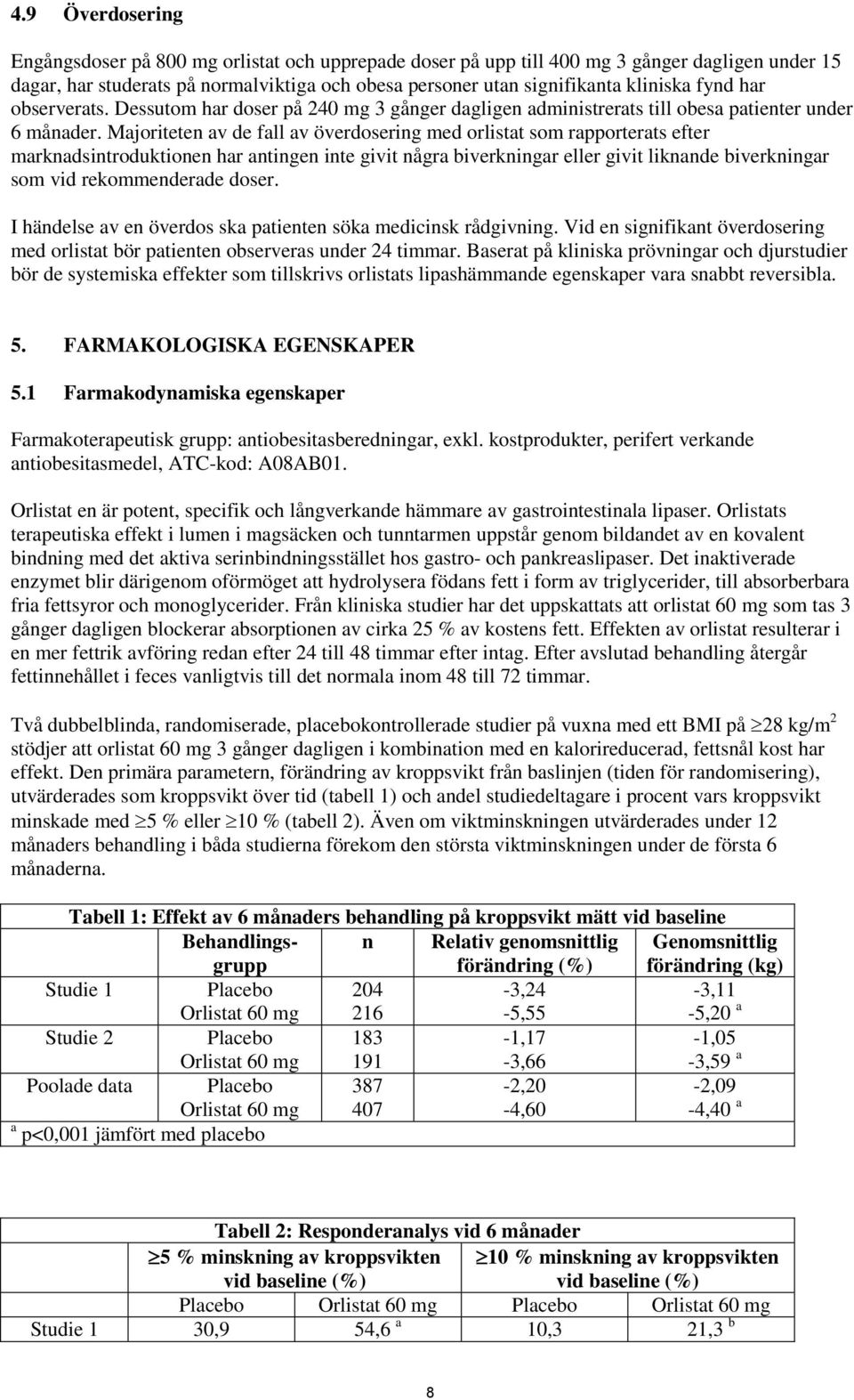 Majoriteten av de fall av överdosering med orlistat som rapporterats efter marknadsintroduktionen har antingen inte givit några biverkningar eller givit liknande biverkningar som vid rekommenderade