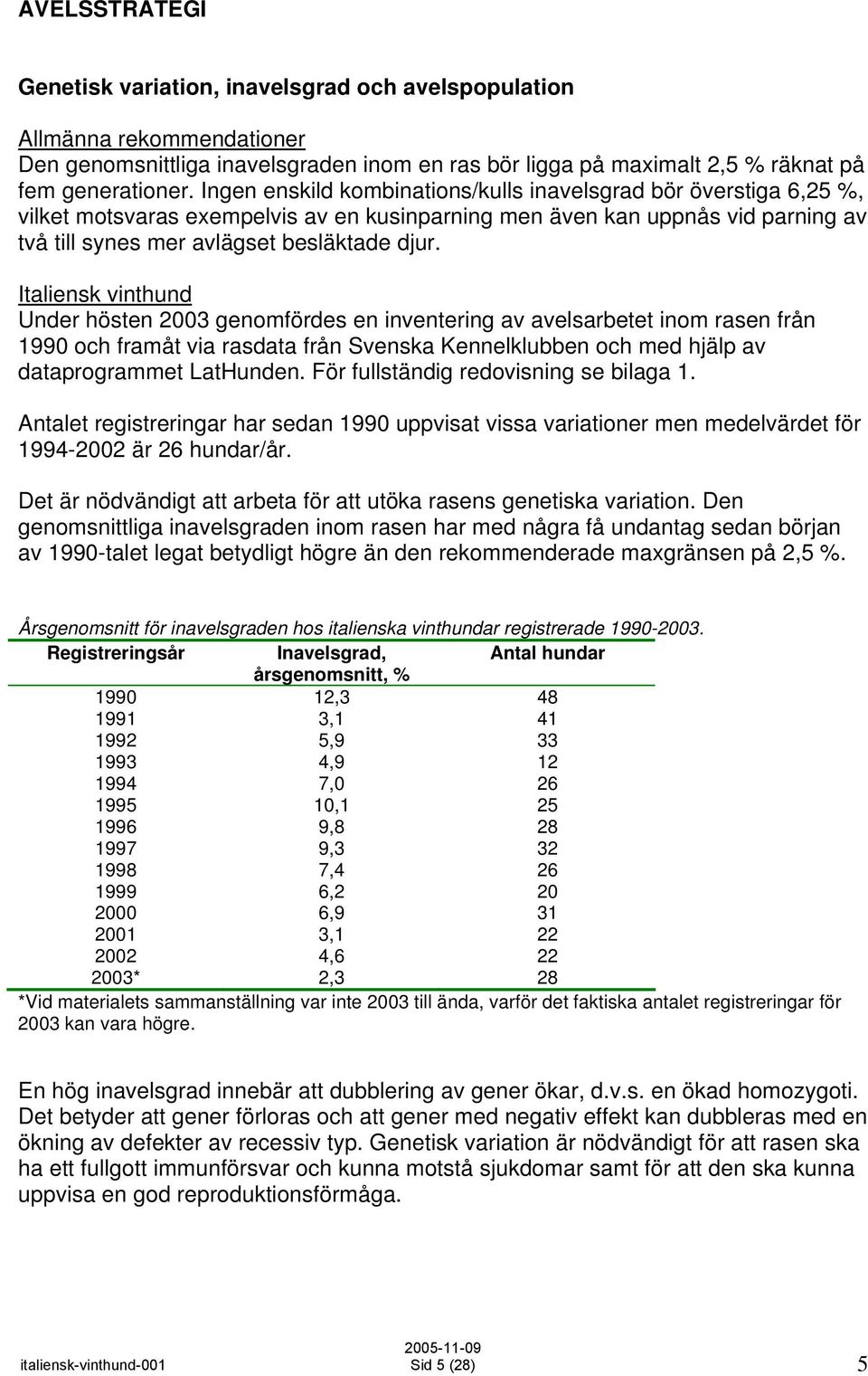 Italiensk vinthund Under hösten 2003 genomfördes en inventering av avelsarbetet inom rasen från 1990 och framåt via rasdata från Svenska Kennelklubben och med hjälp av dataprogrammet LatHunden.