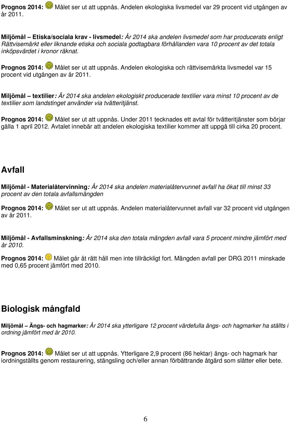 sociala godtagbara förhållanden vara 10 procent av det totala inköpsvärdet i kronor räknat. Prognos 2014: Målet ser ut att uppnås.