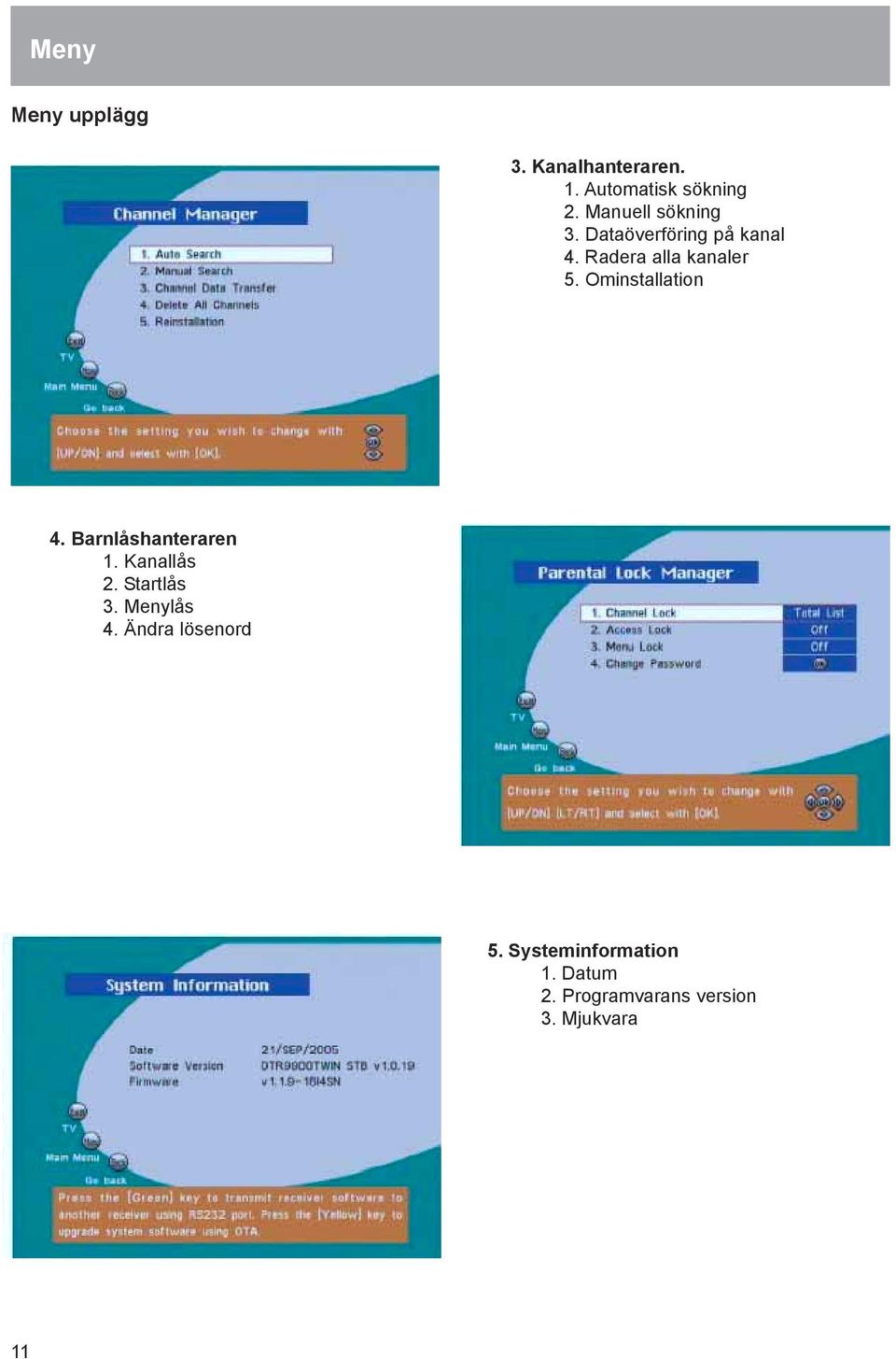 Ominstallation 4. Barnlåshanteraren 1. Kanallås 2. Startlås 3. Menylås 4.