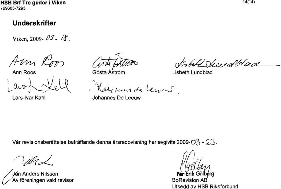 ..z ~t~ Johannes De Leeuw oä~d~/t:2ce-- Lisbeth Lundblad Vår revisionsberättelse beträffande denna