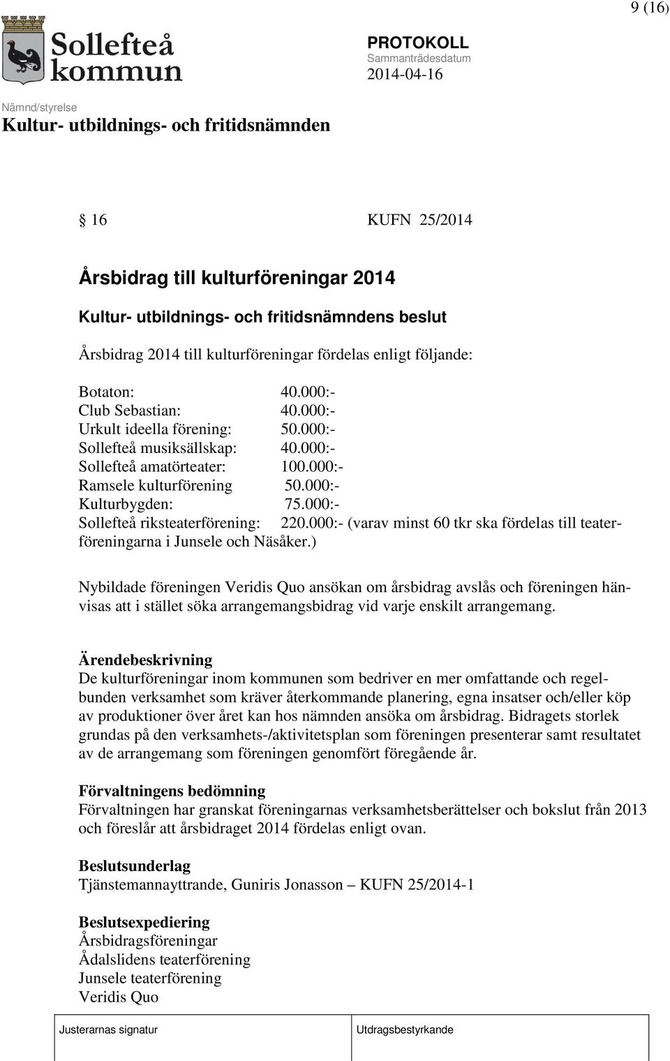 000:- (varav minst 60 tkr ska fördelas till teaterföreningarna i Junsele och Näsåker.