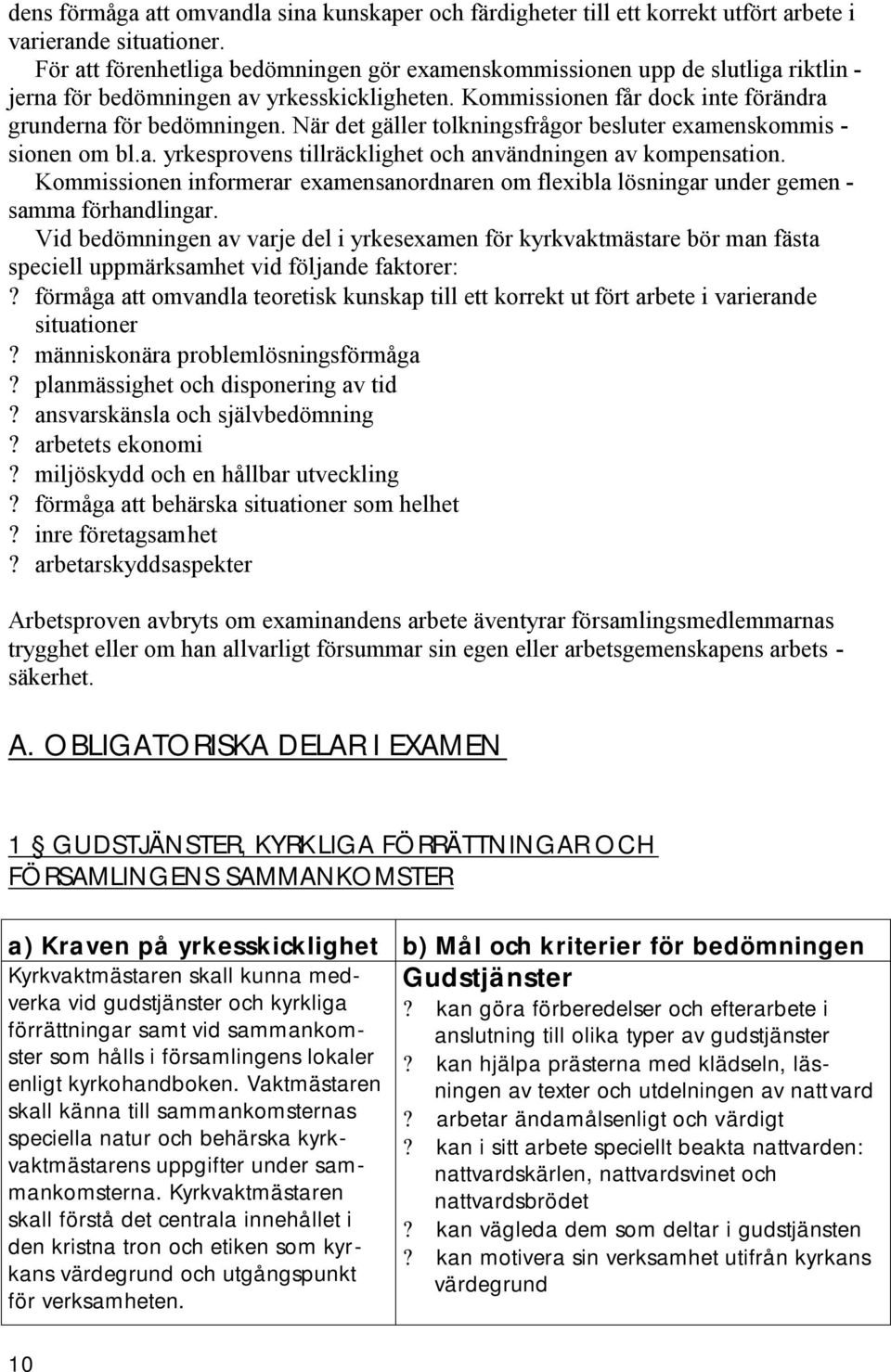 När det gäller tolkningsfrågor besluter examenskommis - sionen om bl.a. yrkesprovens tillräcklighet och användningen av kompensation.